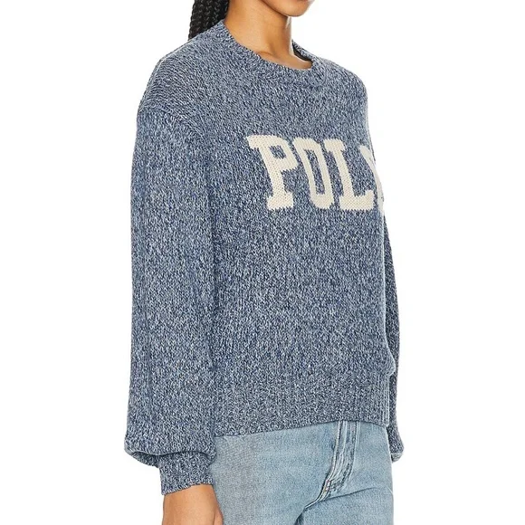 POLO RALPH LAUREN Intarsia Long Sleeve Pullover Sweater in denim marl